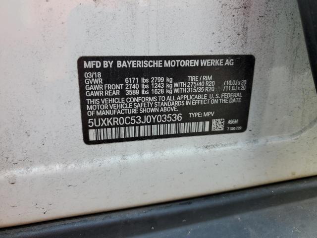 5UXKR0C53J0Y03536 - 2018 BMW X5 XDRIVE35I WHITE photo 13