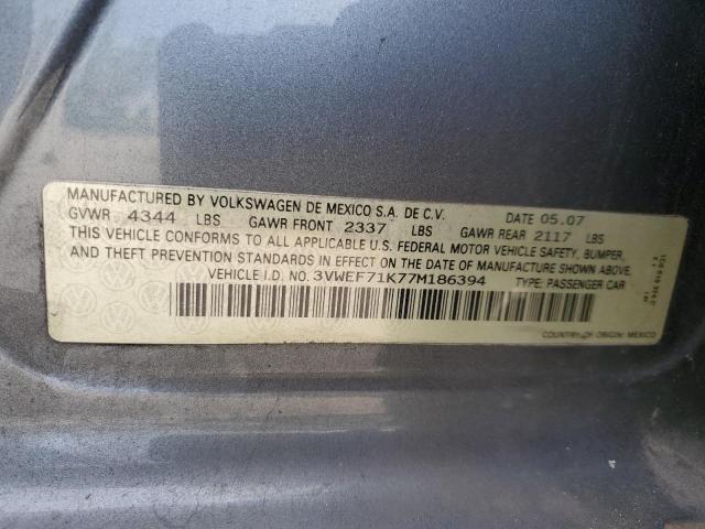 3VWEF71K77M186394 - 2007 VOLKSWAGEN JETTA WOLFSBURG 灰色 照片 12