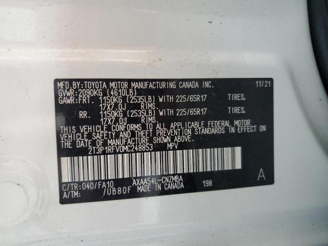 2T3P1RFV0MC248853 - 2021 TOYOTA RAV4 XLE WHITE photo 13