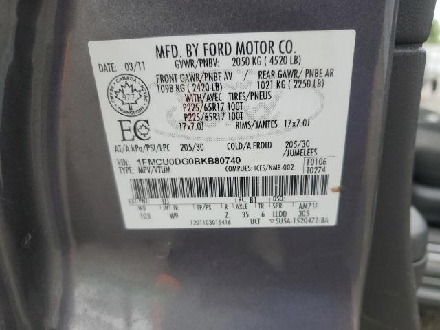 1FMCU0DG0BKB80740 - 2011 FORD ESCAPE XLT GRAY photo 13