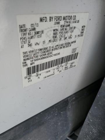 1FM5K8B80DGC16330 - 2013 FORD EXPLORER WHITE photo 13