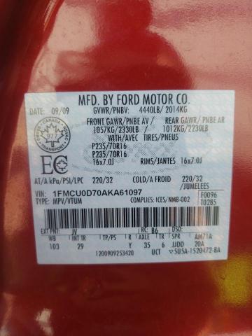 1FMCU0D70AKA61097 - 2010 FORD ESCAPE XLT RED photo 13