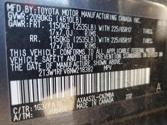 2T3W1RFV8NW218382 - 2022 TOYOTA RAV4 XLE GRAY photo 14