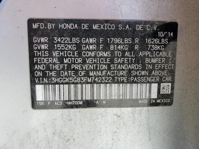 3HGGK5G83FM742322 - 2015 HONDA FIT EX 银色 照片 12