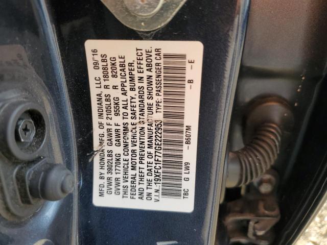 19XFC1F77GE222953 - 2016 HONDA CIVIC EXL ნაცრისფერი ფოტო 12