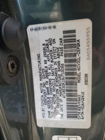 4T1BE30K13U713088 - 2003 TOYOTA CAMRY LE GREEN photo 12