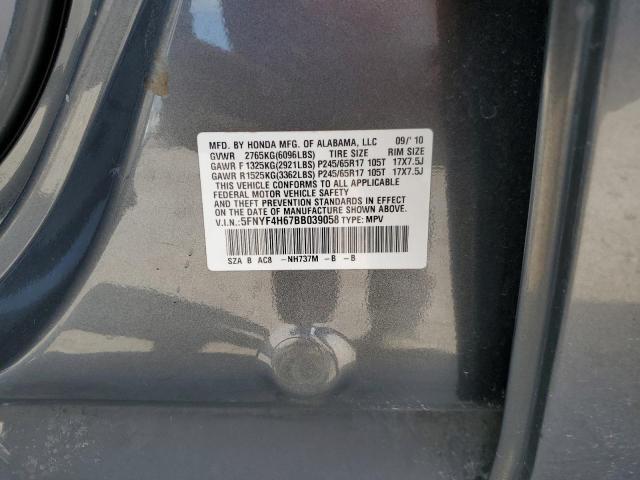 5FNYF4H67BB039058 - 2011 HONDA PILOT EXL GRAY photo 12