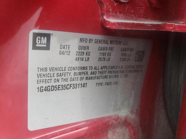 1G4GD5E35CF331141 - 2012 BUICK LACROSSE PREMIUM RED photo 12