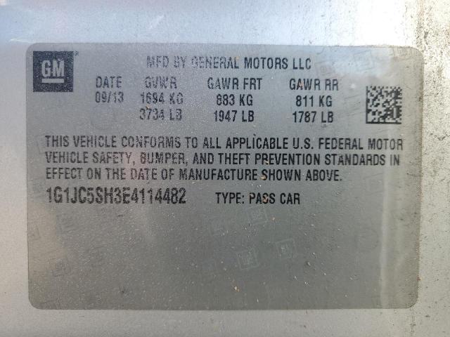 1G1JC5SH3E4114482 - 2014 CHEVROLET SONIC LT SILVER photo 13