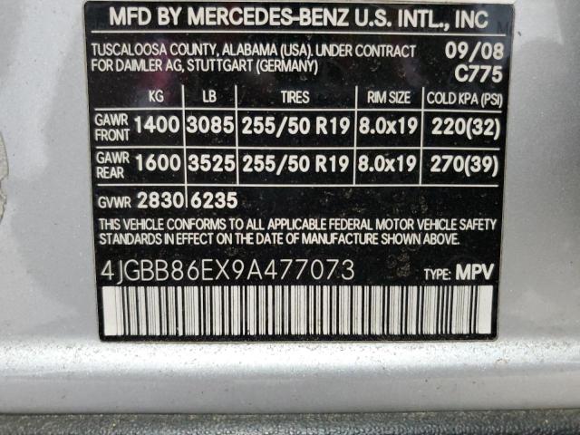 4JGBB86EX9A477073 - 2009 MERCEDES-BENZ ML 350 SILVER photo 13