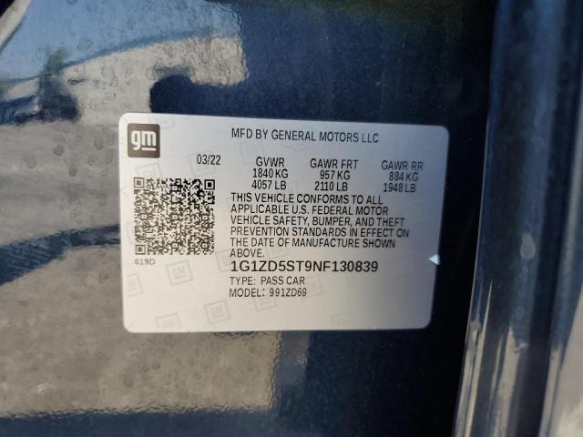 1G1ZD5ST9NF130839 - 2022 CHEVROLET MALIBU LT BLUE photo 12