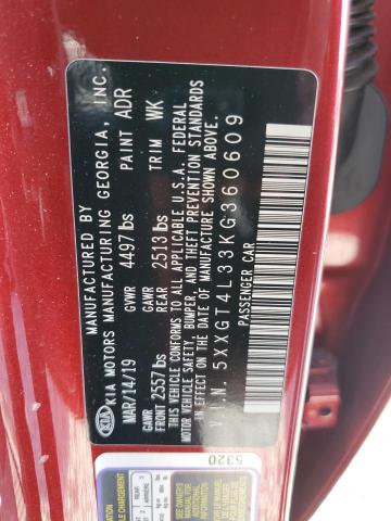 5XXGT4L33KG360609 - 2019 KIA OPTIMA LX Czerwony zdjęcie 13