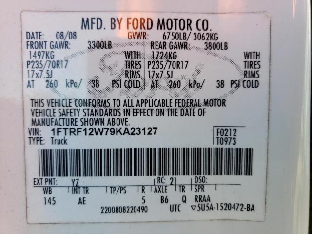 1FTRF12W79KA23127 - 2009 FORD F150 WHITE photo 12