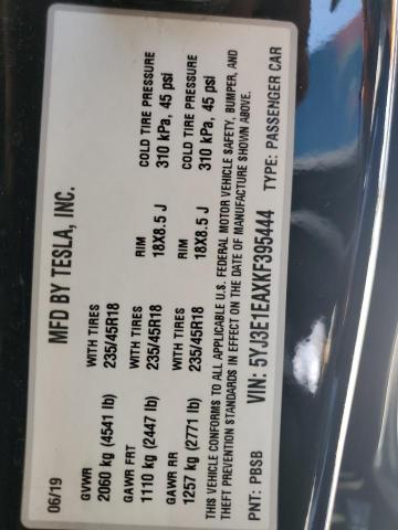 5YJ3E1EAXKF395444 - 2019 TESLA MODEL 3 黑色 照片 12