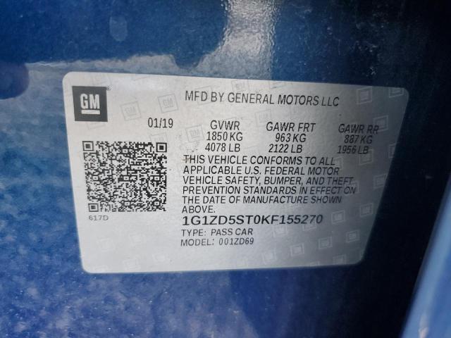 1G1ZD5ST0KF155270 - 2019 CHEVROLET MALIBU LT 蓝色 照片 12