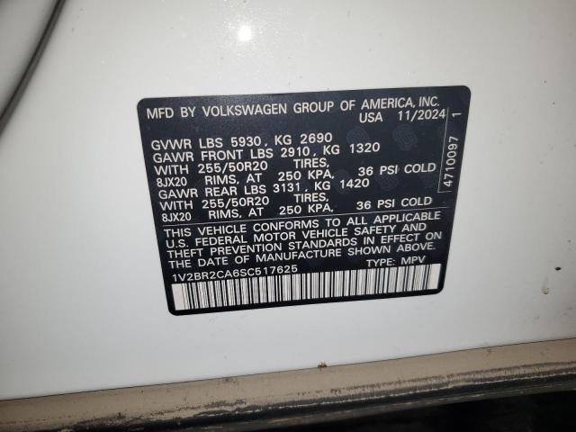 1V2BR2CA6SC517625 - 2025 VOLKSWAGEN ATLAS SEL أبيض صورة 13