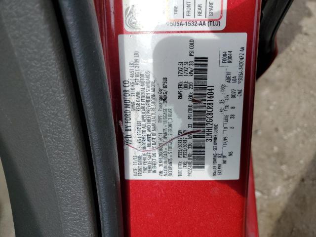 3LNHL2GC8CR816041 - 2012 LINCOLN MKZ RED photo 12