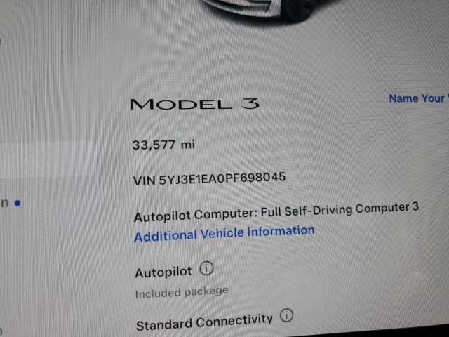 5YJ3E1EA0PF698045 - 2023 TESLA MODEL 3 أبيض صورة 9