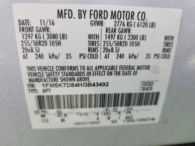 1FM5K7D84HGB43492 - 2017 FORD EXPLORER XLT WHITE photo 14