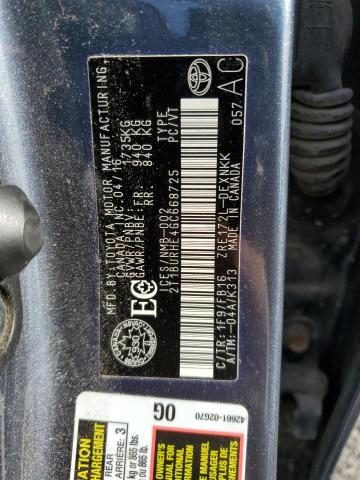 2T1BURHE4GC668725 - 2016 TOYOTA COROLLA L გრაფიტი ფოტო 12