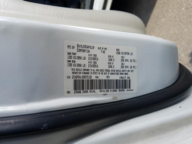 2C4GP54L45R575193 - 2005 CHRYSLER TOWN & COU TOURING 白色 照片 10