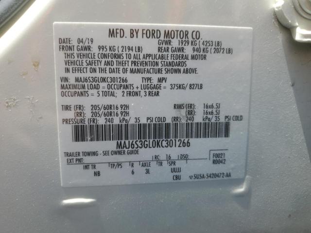 MAJ6S3GL0KC301266 - 2019 FORD ECOSPORT SE 白色 照片 12