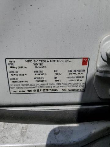 5YJSA1E22FF107387 - 2015 TESLA MODEL S WHITE photo 12