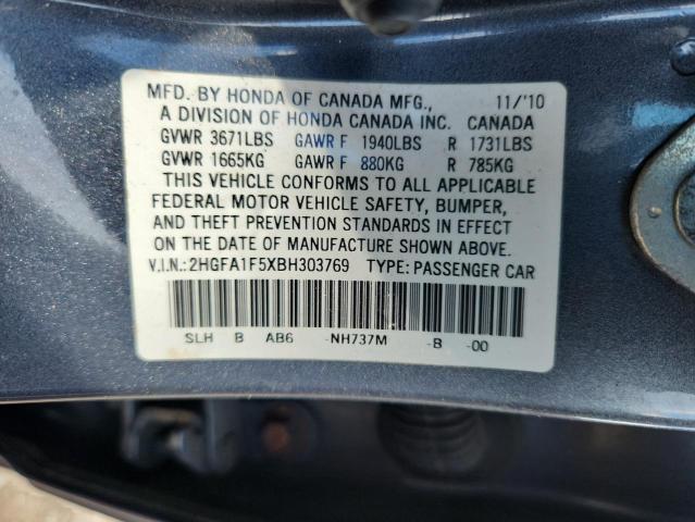 2HGFA1F5XBH303769 - 2011 HONDA CIVIC LX GRAY photo 12
