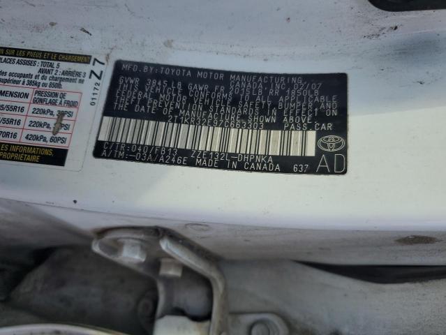 2T1KR32E97C663303 - 2007 TOYOTA COROLLA MA XR WHITE photo 12