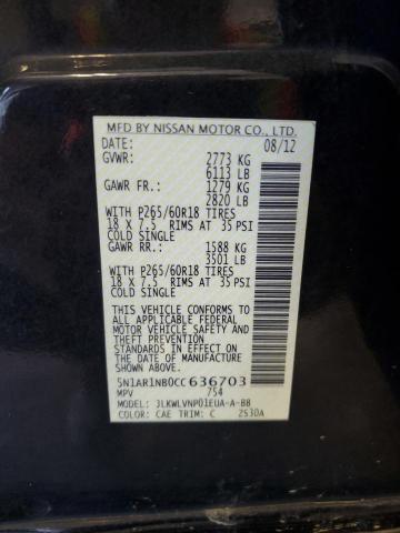 5N1AR1NB0CC636703 - 2012 NISSAN PATHFINDER S 黑色 照片 14