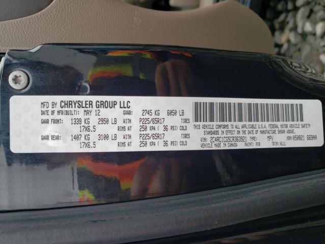 2C4RC1CG5CR363921 - 2012 CHRYSLER TOWN & COU TOURING L BLACK photo 13