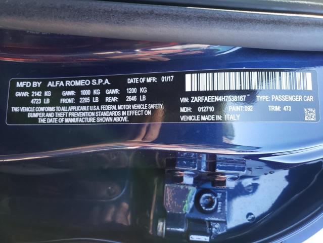 ZARFAEEN4H7538167 - 2017 ALFA ROMEO GIULIA TI Q4 BLUE photo 12