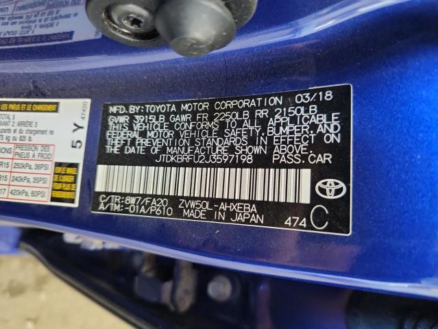 JTDKBRFU2J3597198 - 2018 TOYOTA PRIUS ლურჯი ფოტო 12