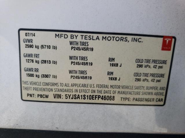 5YJSA1S10EFP46068 - 2014 TESLA MODEL S 白色 照片 12