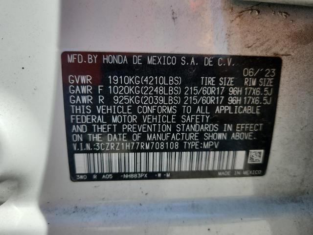 3CZRZ1H77RM708108 - 2024 HONDA HR-V EXL WHITE photo 12
