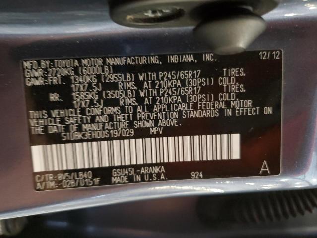 5TDBK3EH0DS197029 - 2013 TOYOTA HIGHLANDER BASE أزرق صورة 13