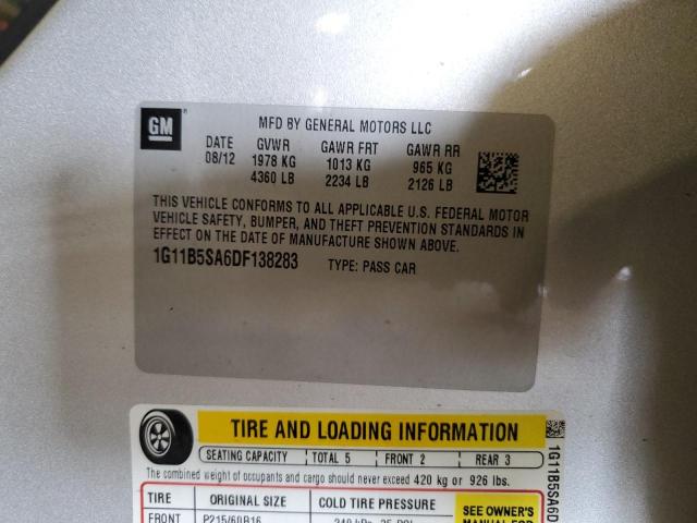 1G11B5SA6DF138283 - 2013 CHEVROLET MALIBU LS 银色 照片 12