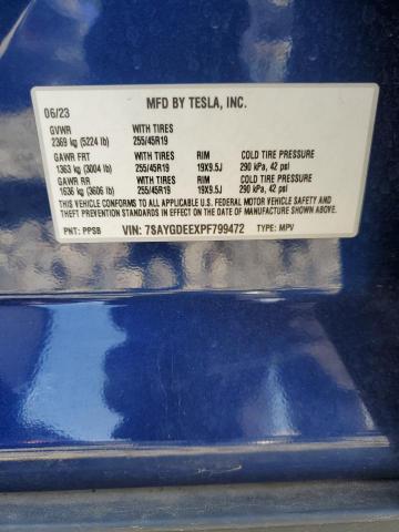 7SAYGDEEXPF799472 - 2023 TESLA MODEL Y ლურჯი ფოტო 13