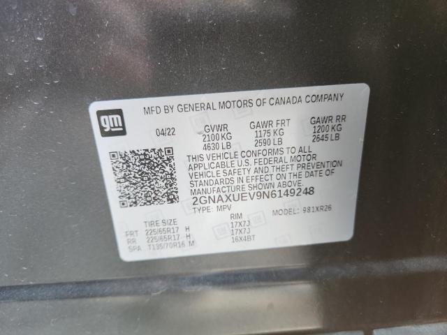 2GNAXUEV9N6149248 - 2022 CHEVROLET EQUINOX LT 灰色 照片 14