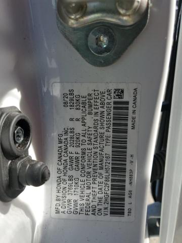 2HGFC2F86LH572167 - 2020 HONDA CIVIC SPORT WHITE photo 12