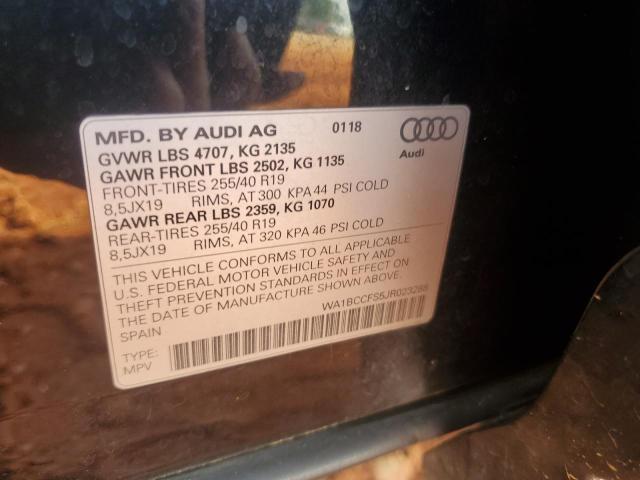 WA1BCCFS5JR023288 - 2018 AUDI Q3 PREMIUM BLACK photo 13