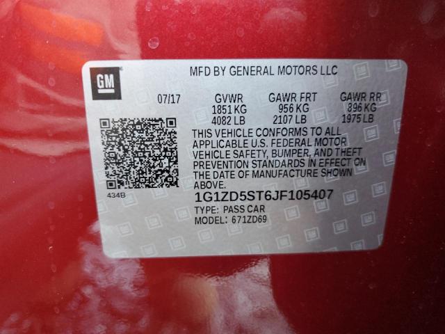 1G1ZD5ST6JF105407 - 2018 CHEVROLET MALIBU LT Қызыл фото 13