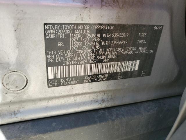 JTMY1RFV9KD514657 - 2019 TOYOTA RAV4 LIMITED Srebrny zdjęcie 13
