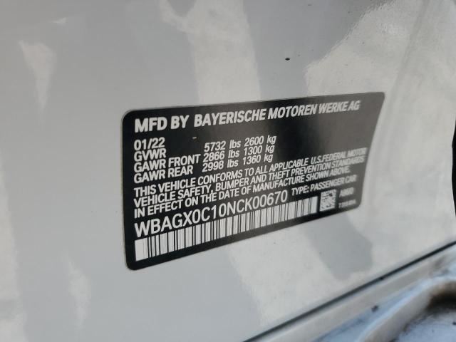 WBAGX0C10NCK00670 - 2022 BMW ALPINA B8 WHITE photo 12