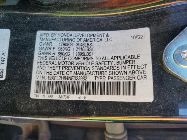 19XFL2H84NE023982 - 2022 HONDA CIVIC SPORT BLACK photo 12