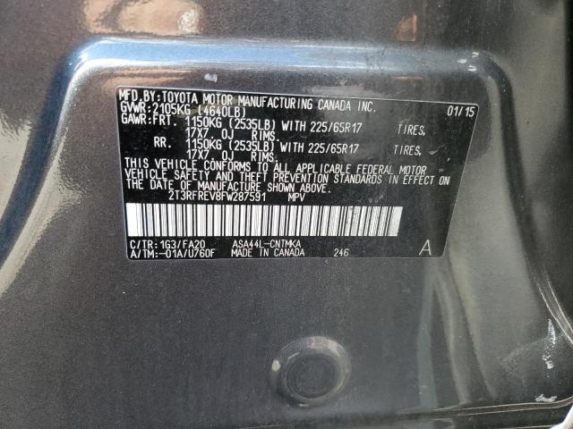 2T3RFREV8FW287591 - 2015 TOYOTA RAV4 XLE GRAY photo 13