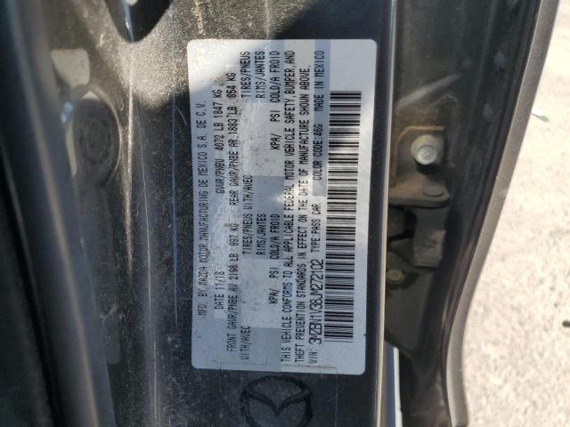 3MZBN1V38JM272102 - 2018 MAZDA 3 TOURING GRAY photo 12