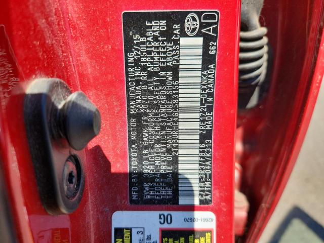 2T1BURHE4GC583156 - 2016 TOYOTA COROLLA L BURGUNDY photo 12