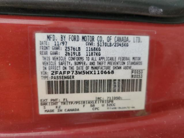 2FAFP73W5WX110668 - 1998 FORD CROWN VICT RED photo 12