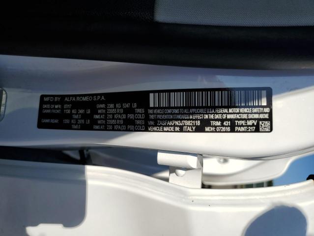 ZASFAKPN3J7B82118 - 2018 ALFA ROMEO STELVIO SPORT თეთრი ფოტო 12
